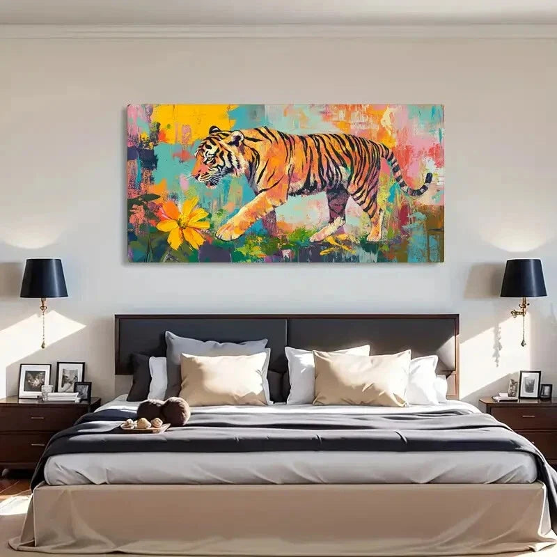 Vibrant Colorful Abstract Tiger Wall Art Canvas Office Home Room Framed 120x60cm