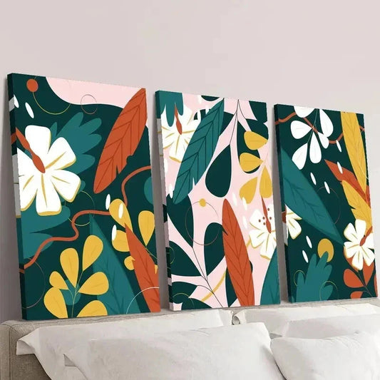 3pcs Floral & Geometric Abstract Design Wall Art Set Canvas Framed 40x60cm - High Quality Print 100% Australian Made Wall Canvas Ready to Hang