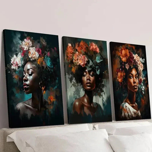 3pcs Painting of Women with Flower Crown Wall Art Set Canvas Framed 40x60cm - High Quality Print 100% Australian Made Wall Canvas Ready to Hang