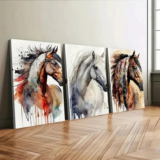3pcs Modern Art Modern Abstract Style Horse Wall Art Set Canvas Framed 40x60cm - High Quality Print 100% Australian Made Wall Canvas Ready to Hang