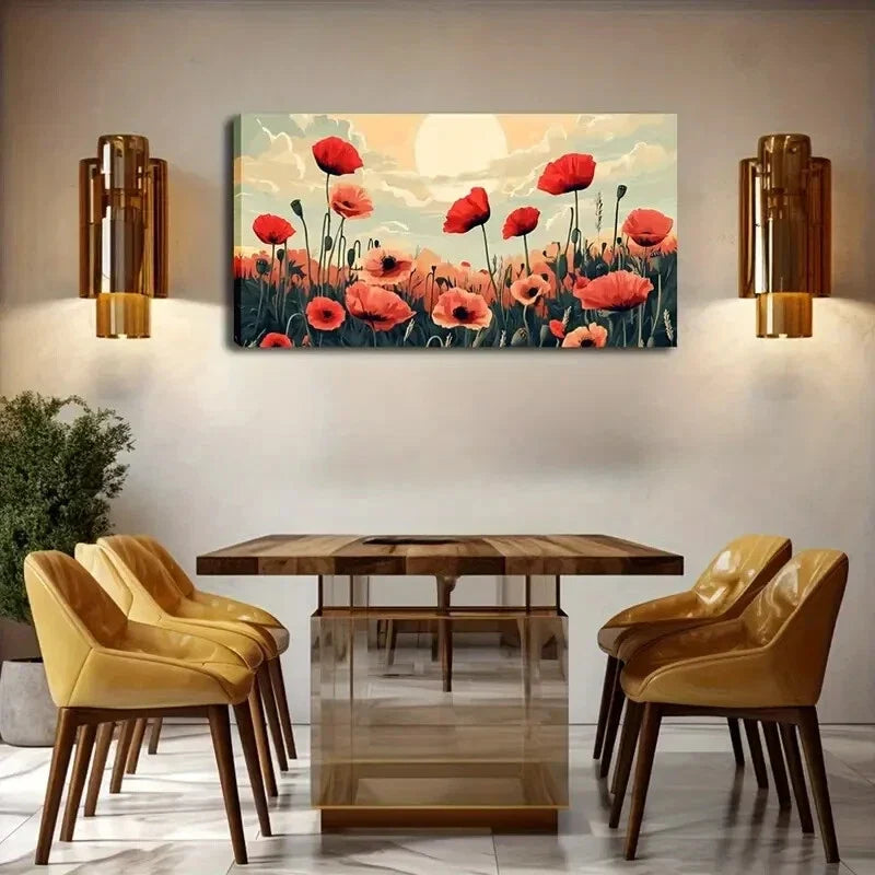 Vibrant Sunset Landscape Red Wall Art Canvas Office Home Room Framed 80x45cm