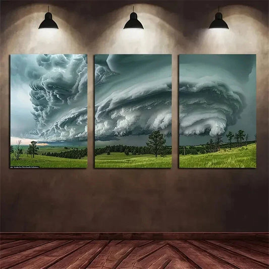 3pcs Strong Thunderstorm Over the Park Metal Print Ready to Hang Art