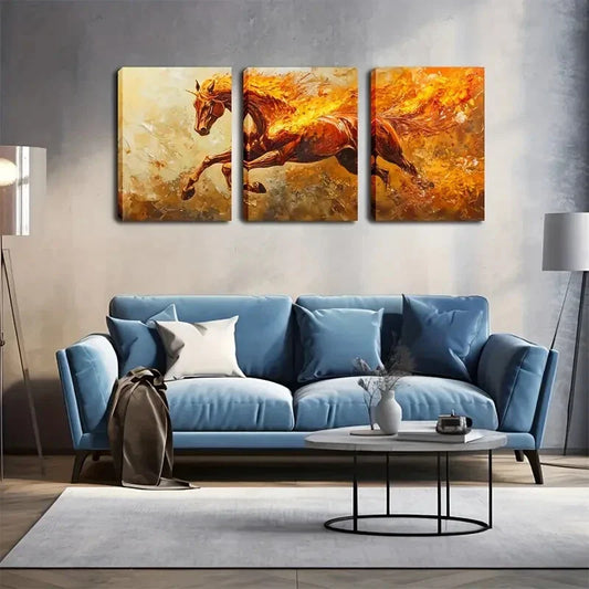 3pcs Fiery Horse Painting Wall Art Set Canvas Framed 40x60cm - High Quality Print 100% Australian Made Wall Canvas Ready to Hang