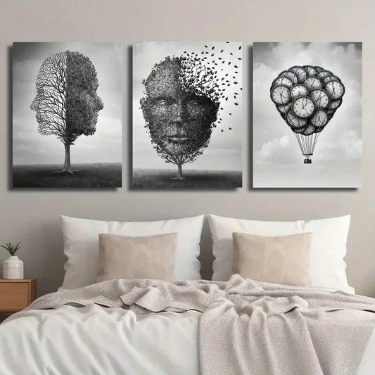 3pcs Black and White Abstract Tree Metal Print Ready to Hang Art