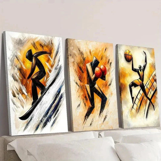 3pcs Extreme Skier Boxer Basketball Player Wall Art Set Canvas Framed 40x60cm - High Quality Print 100% Australian Made Wall Canvas Ready to Hang