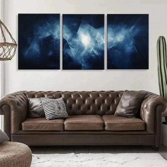 3pcs Abstract Blue Geometric and Light Effects Wall Art Set Canvas Framed 40x60cm - High Quality Print 100% Australian Made Wall Canvas Ready to Hang