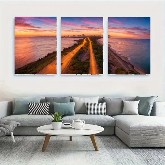 3pcs A Scenic Sunset Over The Ocean Metal Print Ready to Hang Art