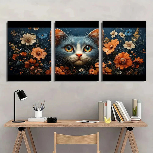 3pcs Modern Classic Style Cat Stunning Golden Eyes Metal Print Ready to Hang Art