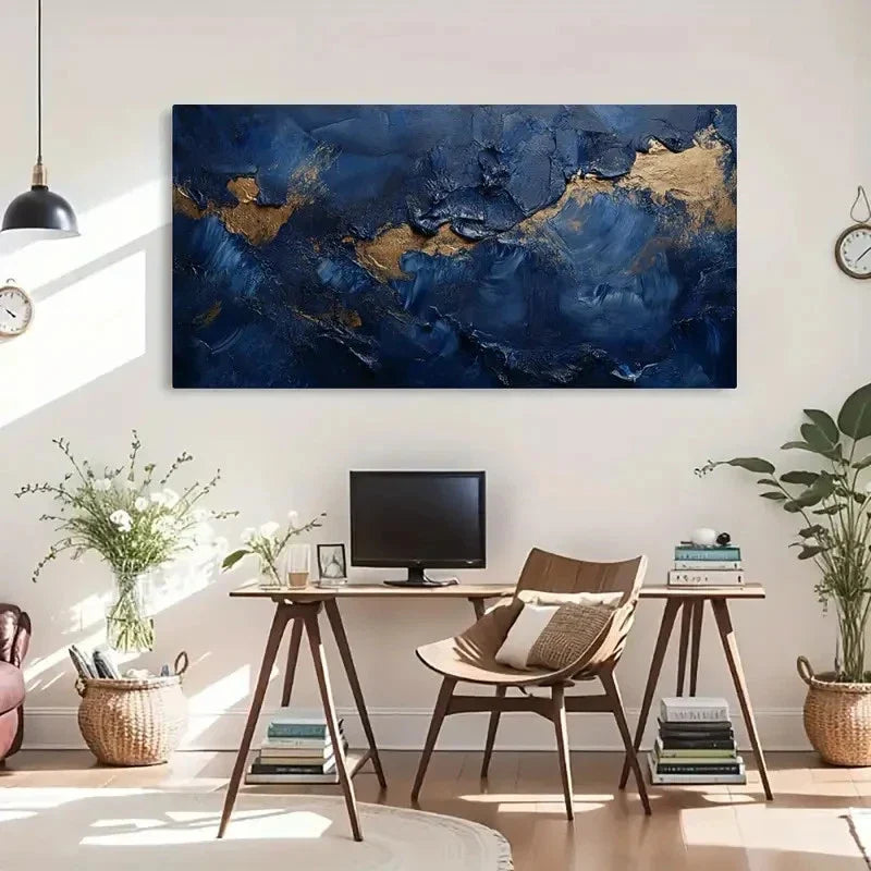 Modern Abstract Blue Waves Wall Art Canvas Office Home Room Framed 120x60cm