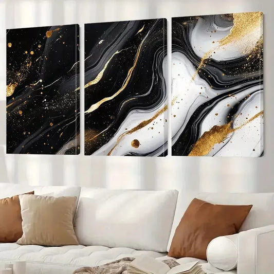 3pcs Black And Gold Aesthetic Veins Marble Wall Art Set Canvas Framed 40x60cm - High Quality Print 100% Australian Made Wall Canvas Ready to Hang