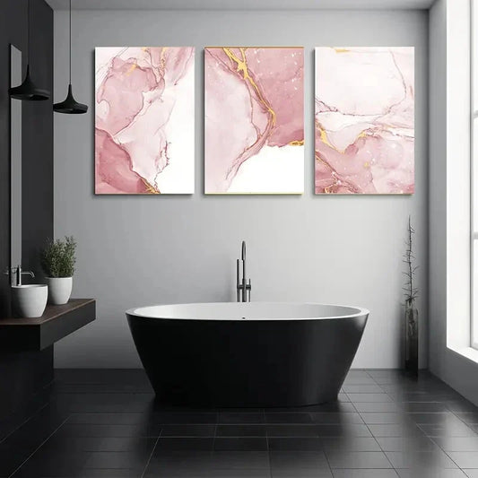 3pcs Modern Pink Silky Abstract Decor Wall Art Set Canvas Framed 40x60cm - High Quality Print 100% Australian Made Wall Canvas Ready to Hang
