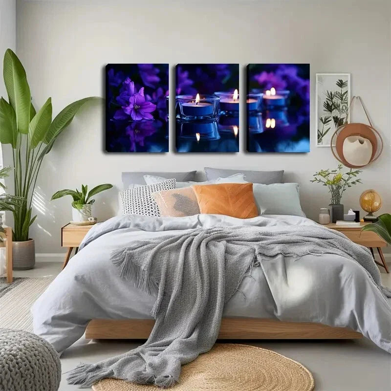 3pcs Realistic Yellow Candles Light Perfect Wall Art Set Canvas Framed 40x60cm - High Quality Print 100% Australian Made Wall Canvas Ready to Hang