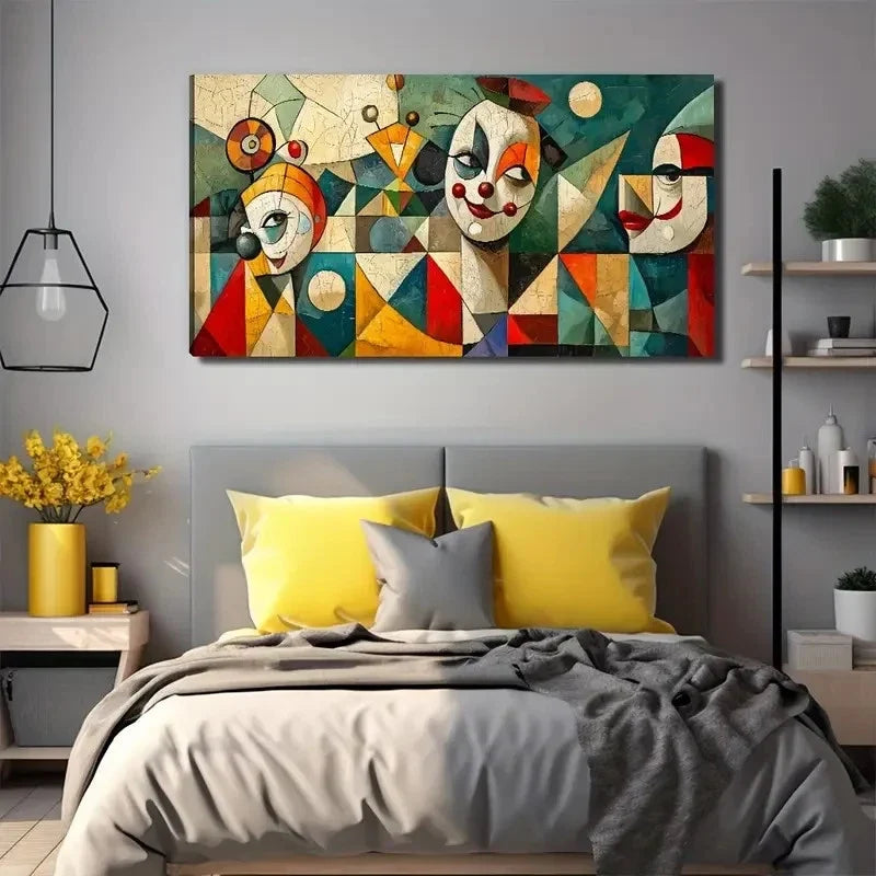 Funny Clown Perfect Wall Art Canvas Office Home Room Framed 80x45cm
