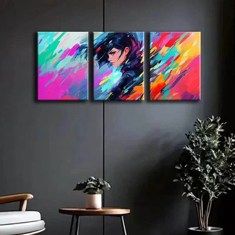 3pcs Animated Girl Beauty Cool Light Perfect Wall Art Set Canvas Framed 40x60cm - High Quality Print 100% Australian Made Wall Canvas Ready to Hang