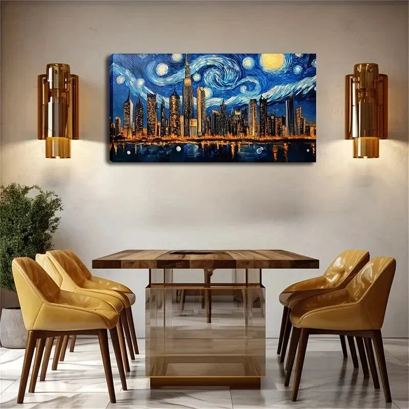 Modern City Night Skyline Wall Art Canvas Office Home Room Framed 120x60cm