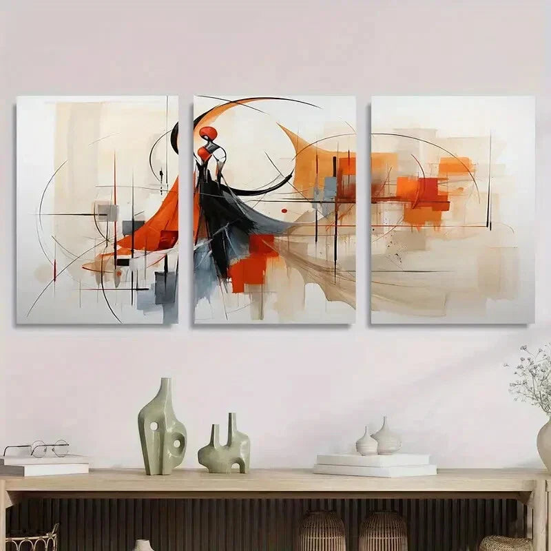 3pcs Abstract Dance Geometric Design with Bold Metal Print Ready to Hang Art