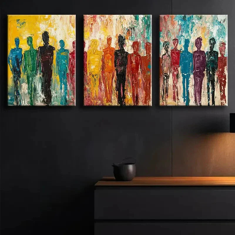 3pcs A Row of People Different Colorful Perfect Wall Art Set Canvas Framed 40x60cm - High Quality Print 100% Australian Made Wall Canvas Ready to Hang
