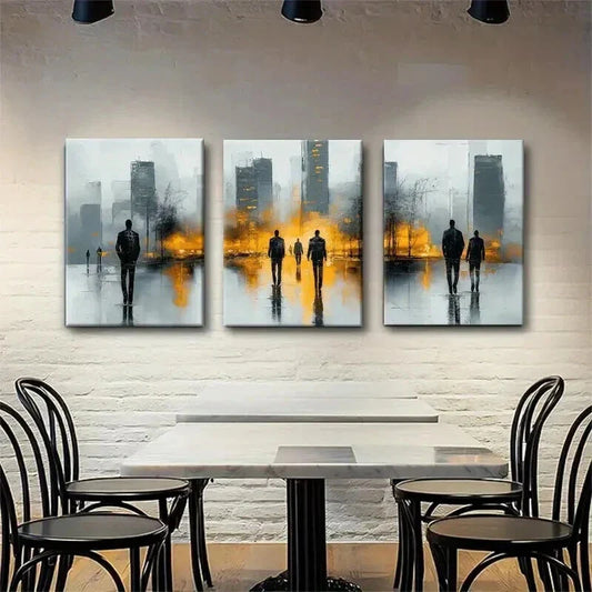 3pcs Abstract Cityscape with Silhouetted Perfect Wall Art Set Canvas Framed 40x60cm - High Quality Print 100% Australian Made Wall Canvas Ready to Hang
