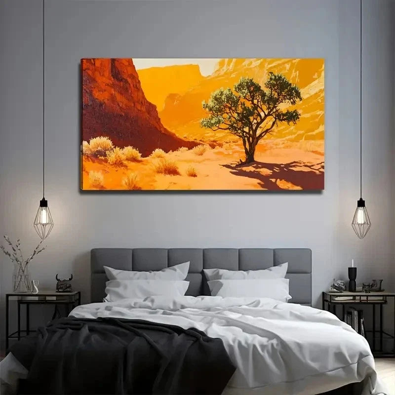 Sunrise A Tree In The Desert Wall Art Canvas Office Home Room Framed 80x45cm