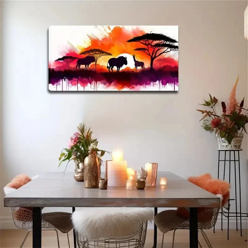 African Grassland Nature Wall Art Canvas Office Home Room Framed 120x60cm