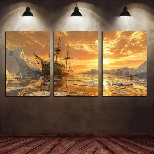 3pcs Cold Sunken Ship In Central Antarctica Metal Print Ready to Hang Art