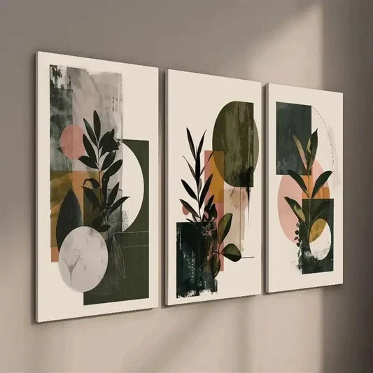 3pcs Geometric Decor with Earthy Tones Wall Art Set Canvas Framed 40x60cm - High Quality Print 100% Australian Made Wall Canvas Ready to Hang