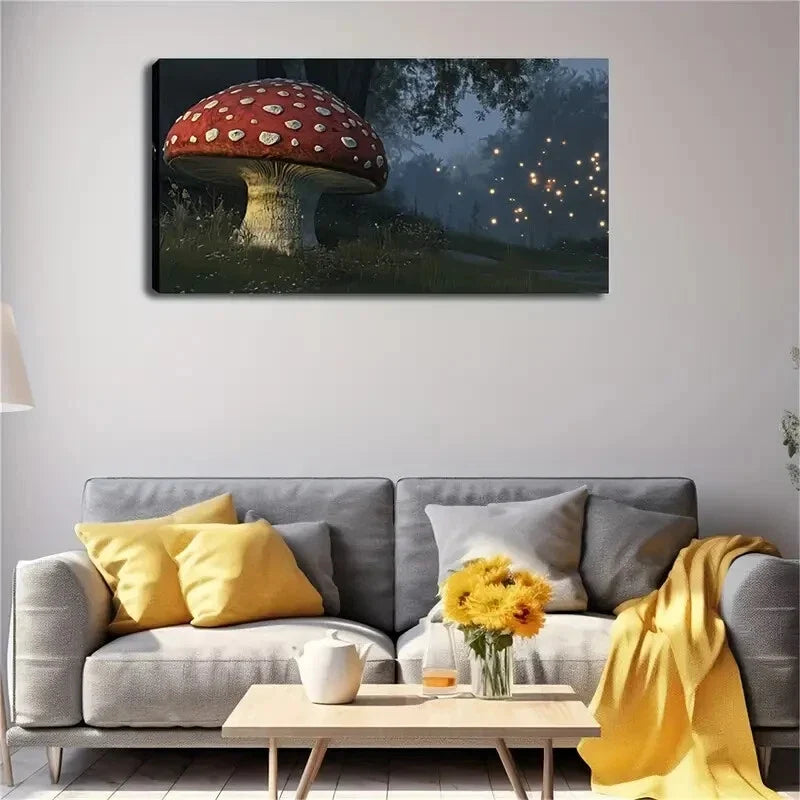 Realistic Giant Red Mushroom Wall Art Canvas Office Home Room Framed 80x45cm
