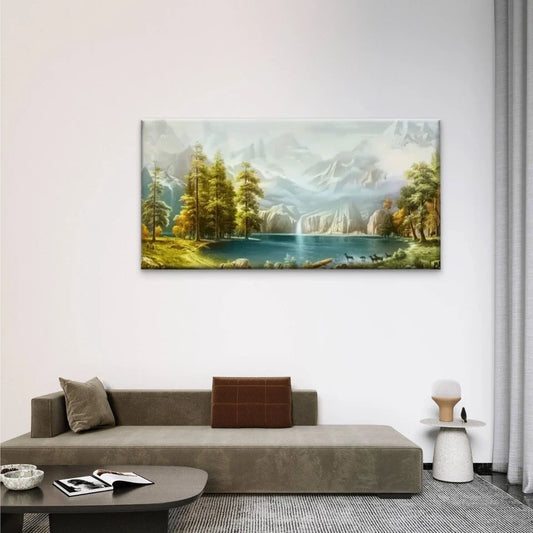 Mountain Lake Nature Beauty Wall Art Canvas Office Home Room Framed 80x45cm