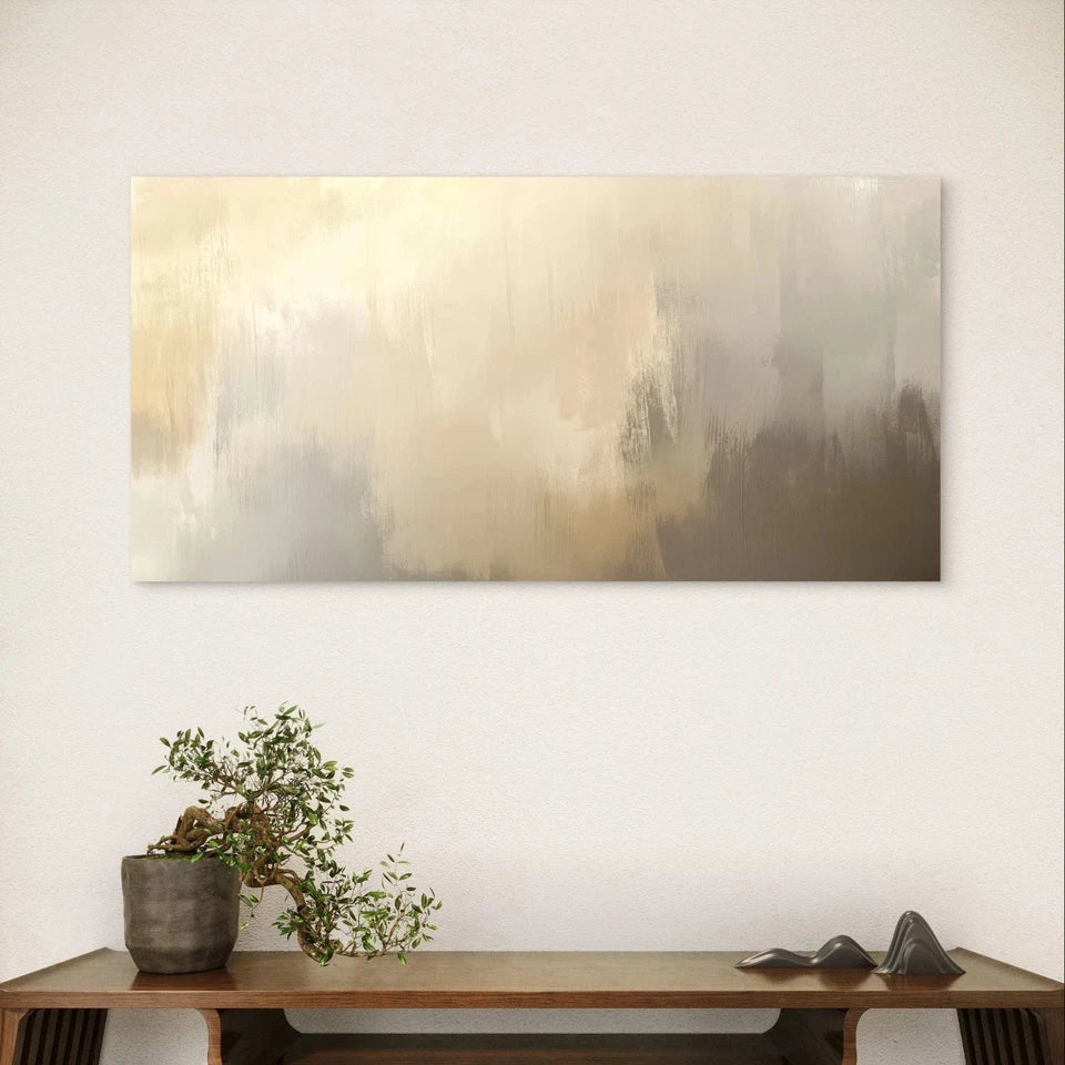 Neutral Beige & Cream Abstract Wall Art Canvas Office Home Framed 80x45cm