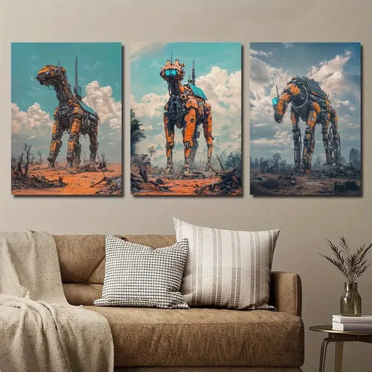 3pcs Sci-fi Desert Machine Animal Giant Metal Print Ready to Hang Art