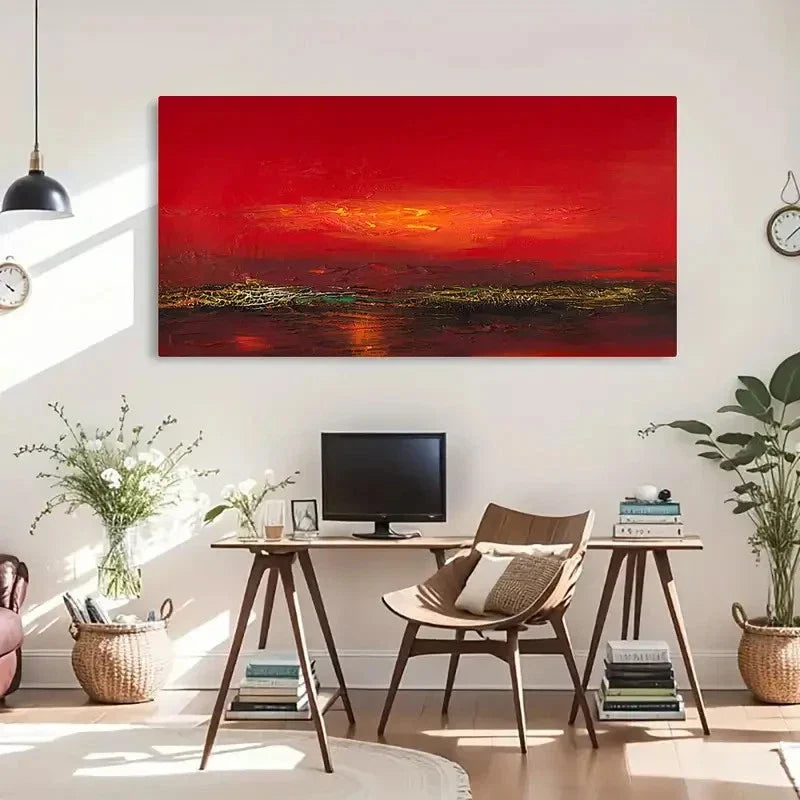 Modern Minimalist Red Sunrise Wall Art Canvas Office Home Room Framed 120x60cm