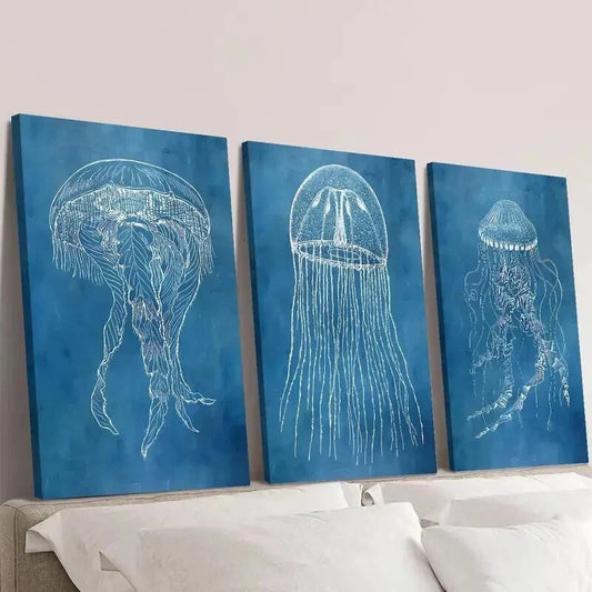 3pcs Luxury Jellyfish Mordai Blueprint Wall Art Set Canvas Framed 40x60cm - High Quality Print 100% Australian Made Wall Canvas Ready to Hang