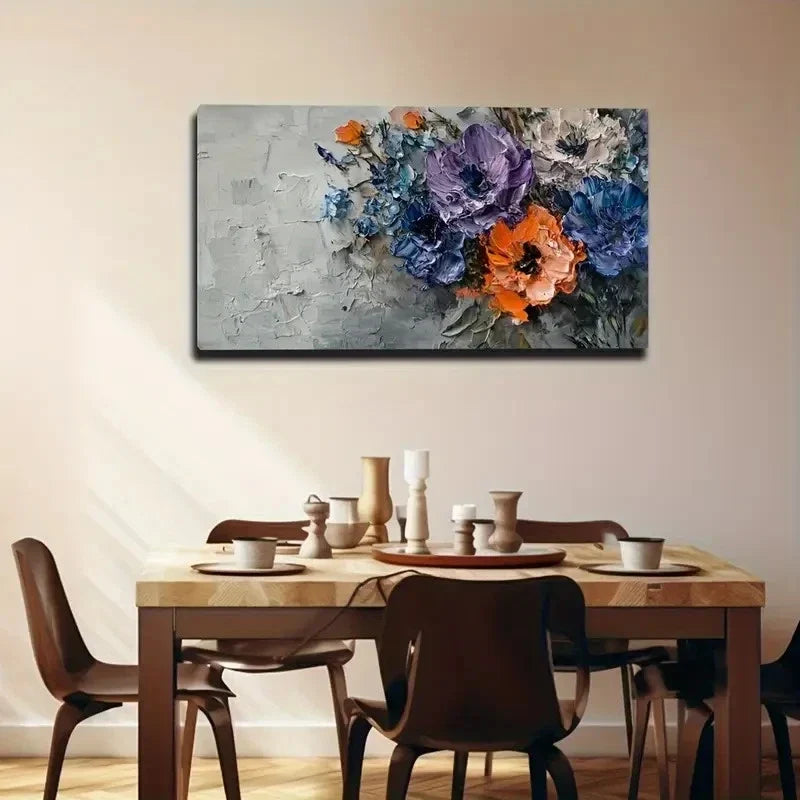 Vibrant Floral Design In Blue Wall Art Canvas Office Home Room Framed 120x60cm