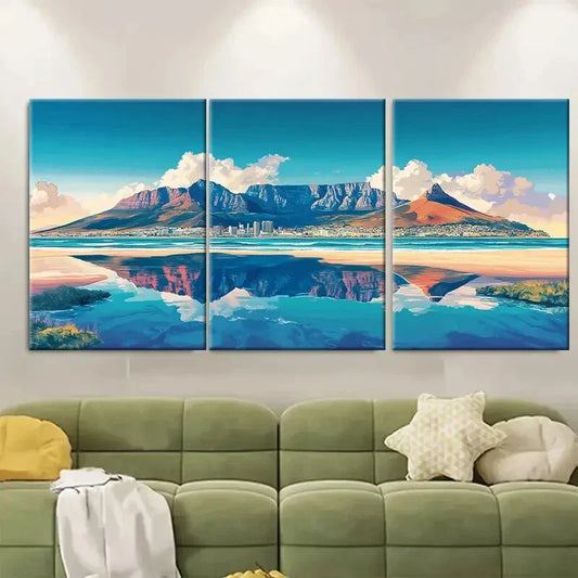 3pcs Retro Table Mountain View Coastal Metal Print Ready to Hang Art