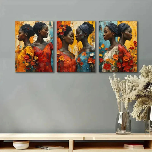 3pcs Black African American Woman Metal Print Ready to Hang Art