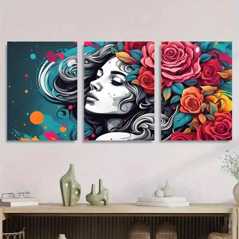 3pcs Floral Crown Boho Portrait Metal Print Ready to Hang Art