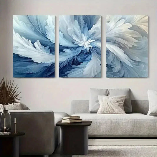 3pcs Abstract Blue and White Swirls Metal Print Ready to Hang Art