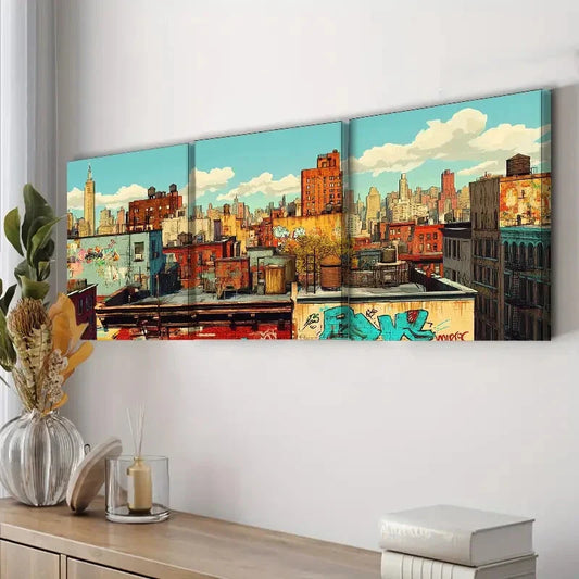 3pcs Urban New York Cityscape Colorful Perfect Wall Art Set Canvas Framed 40x60cm - High Quality Print 100% Australian Made Wall Canvas Ready to Hang