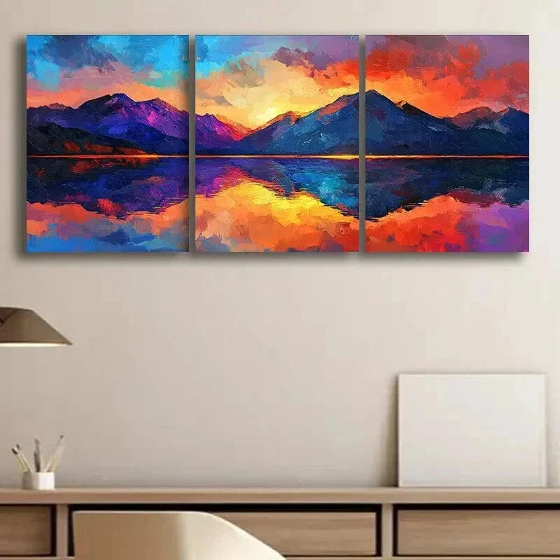 3pcs A Beautiful Painting of the Mountains Wall Art Set Canvas Framed 40x60cm - High Quality Print 100% Australian Made Wall Canvas Ready to Hang