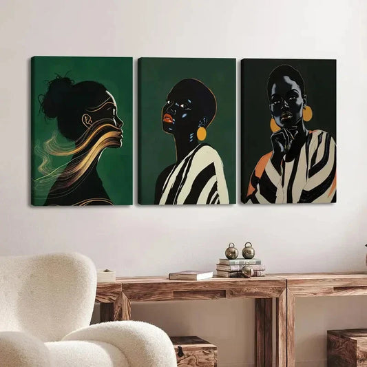 3pcs Black Women's Black & White Golden Wall Art Set Canvas Framed 40x60cm - High Quality Print 100% Australian Made Wall Canvas Ready to Hang