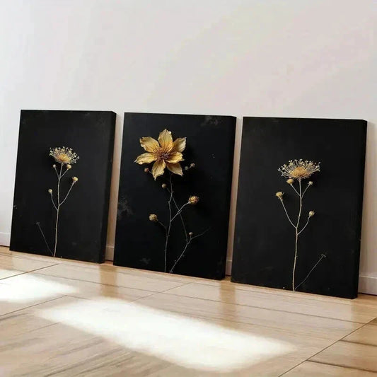 3pcs Nature Inspired Elegant Dried Flower Wall Art Set Canvas Framed 40x60cm - High Quality Print 100% Australian Made Wall Canvas Ready to Hang