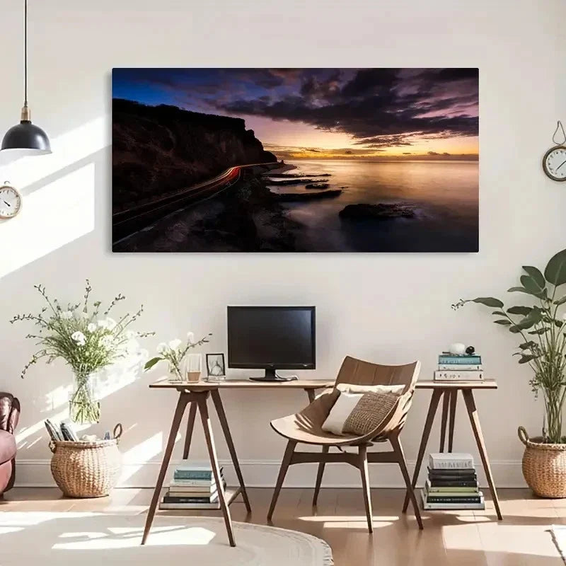 Long Exposure Mountain Road Sun Wall Art Canvas Office Home Room Framed 120x60cm