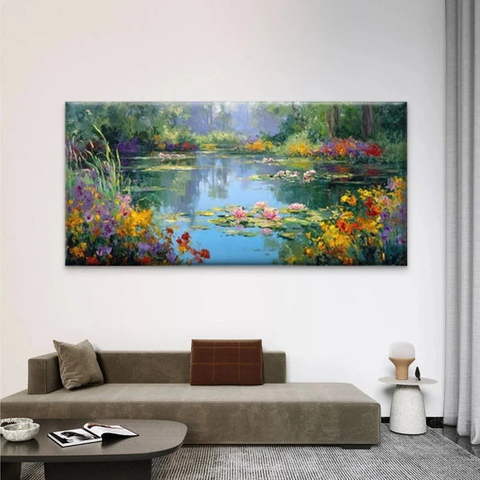 Vibrant Flower Landscape Wall Art Canvas Office Home Room Framed 80x45cm