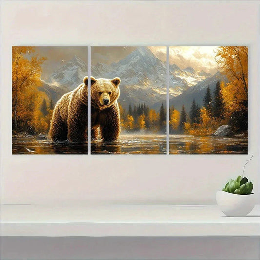 3pcs Whimsical Brown Bear Animal Theme Metal Print Ready to Hang Art