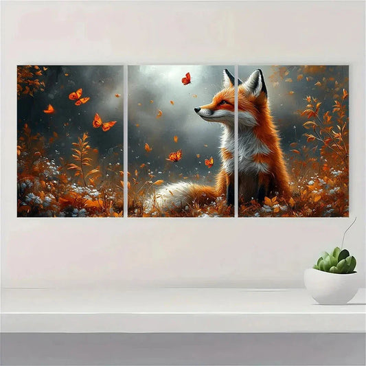3pcs Fox Butterfly Animal Wildlife Metal Print Ready to Hang Art