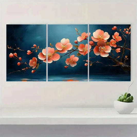 3pcs Flower Oil painting Abstract Metal Print Ready to Hang Art