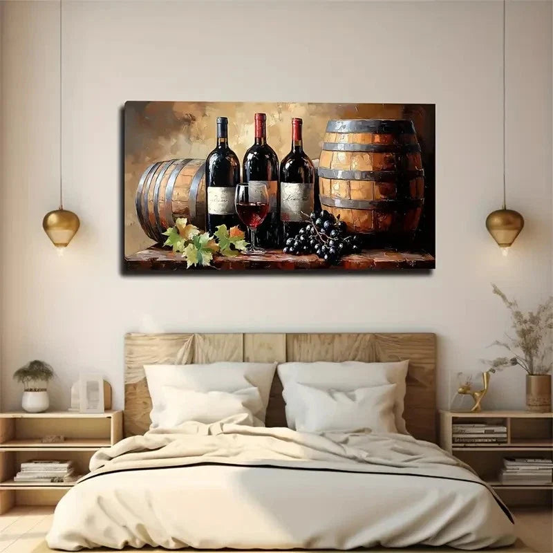 Elegant Wine Bottles And Barrel Wall Art Canvas Office Home Room Framed 120x60cm