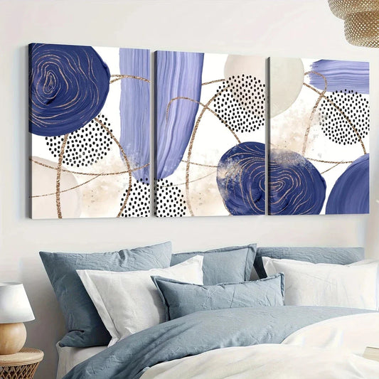 3pcs Purple Abstract Geometric Elegant Black Dot Wall Art Set Canvas Framed 40x60cm - High Quality Print 100% Australian Made Wall Canvas Ready to Hang