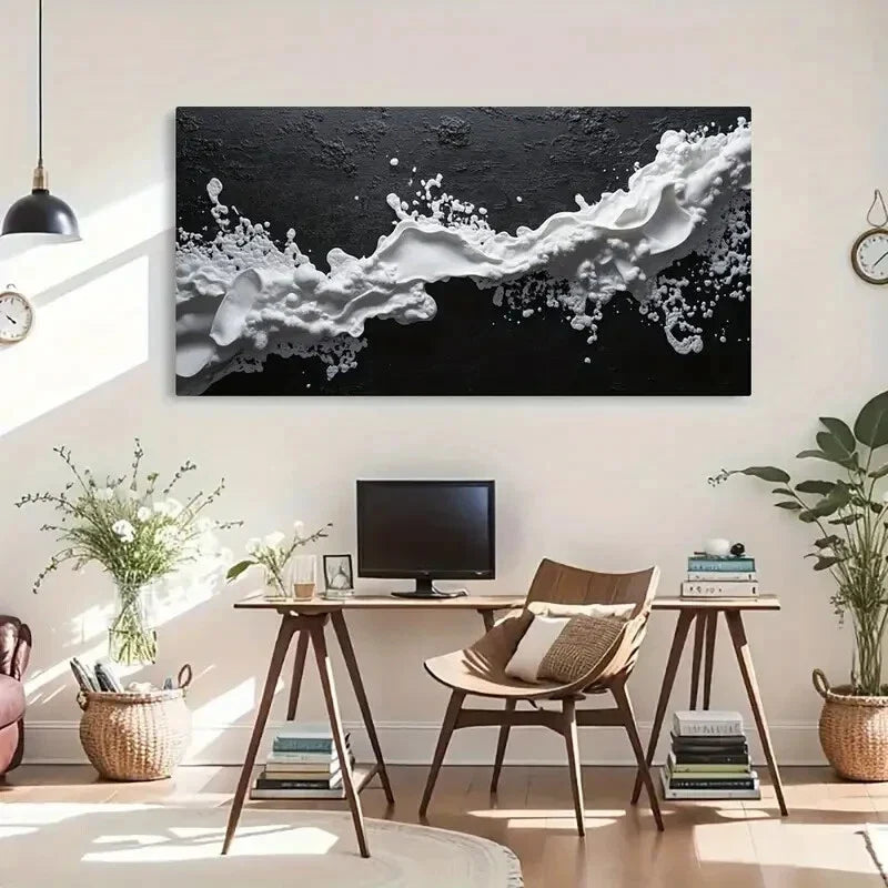 Black & White Contrast Motion Wall Art Canvas Office Home Room Framed 80x45cm
