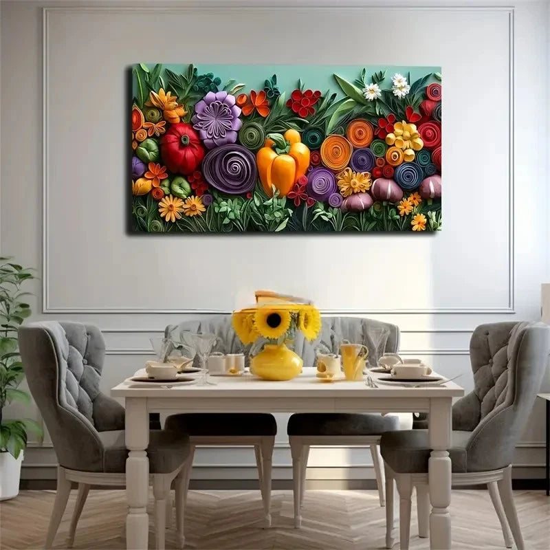 Vibrant Green Vegetable Garden Wall Art Canvas Office Home Room Framed 120x60cm